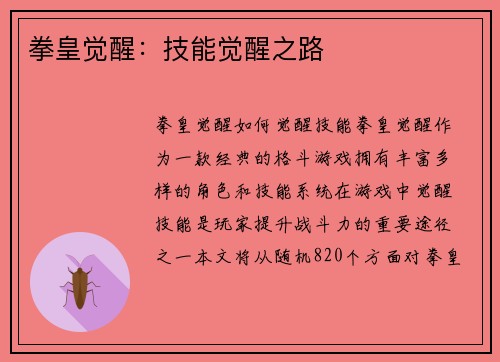 拳皇觉醒：技能觉醒之路