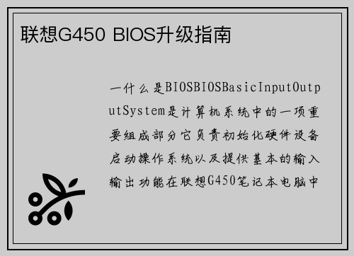联想G450 BIOS升级指南